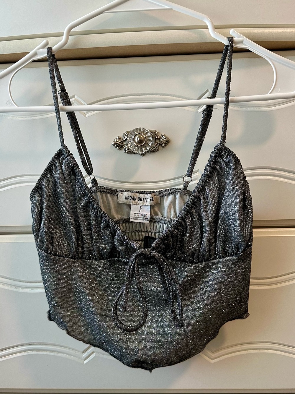 Urban Outfitters Grey Shimmer Cropped Cami Top Size S